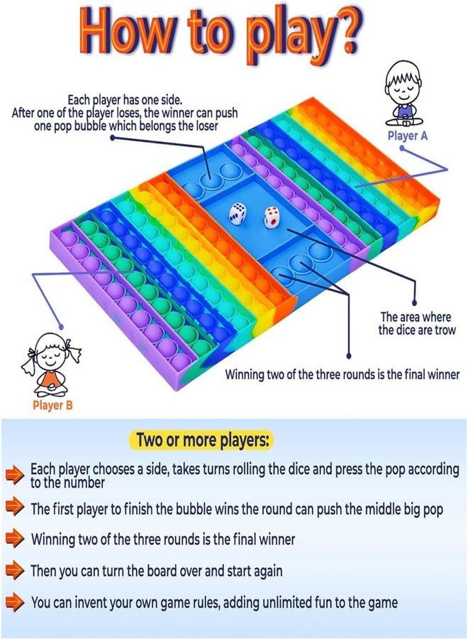 Scribify Big Size Pop Game Fidget Toy Silicone Bubble Rainbow Chess Board Push Popping Sensory Toys for Kids, Jumbo Stress Anxiety Relief Toy Play with Friends- Multi Color (Pop It Game) - Image 3